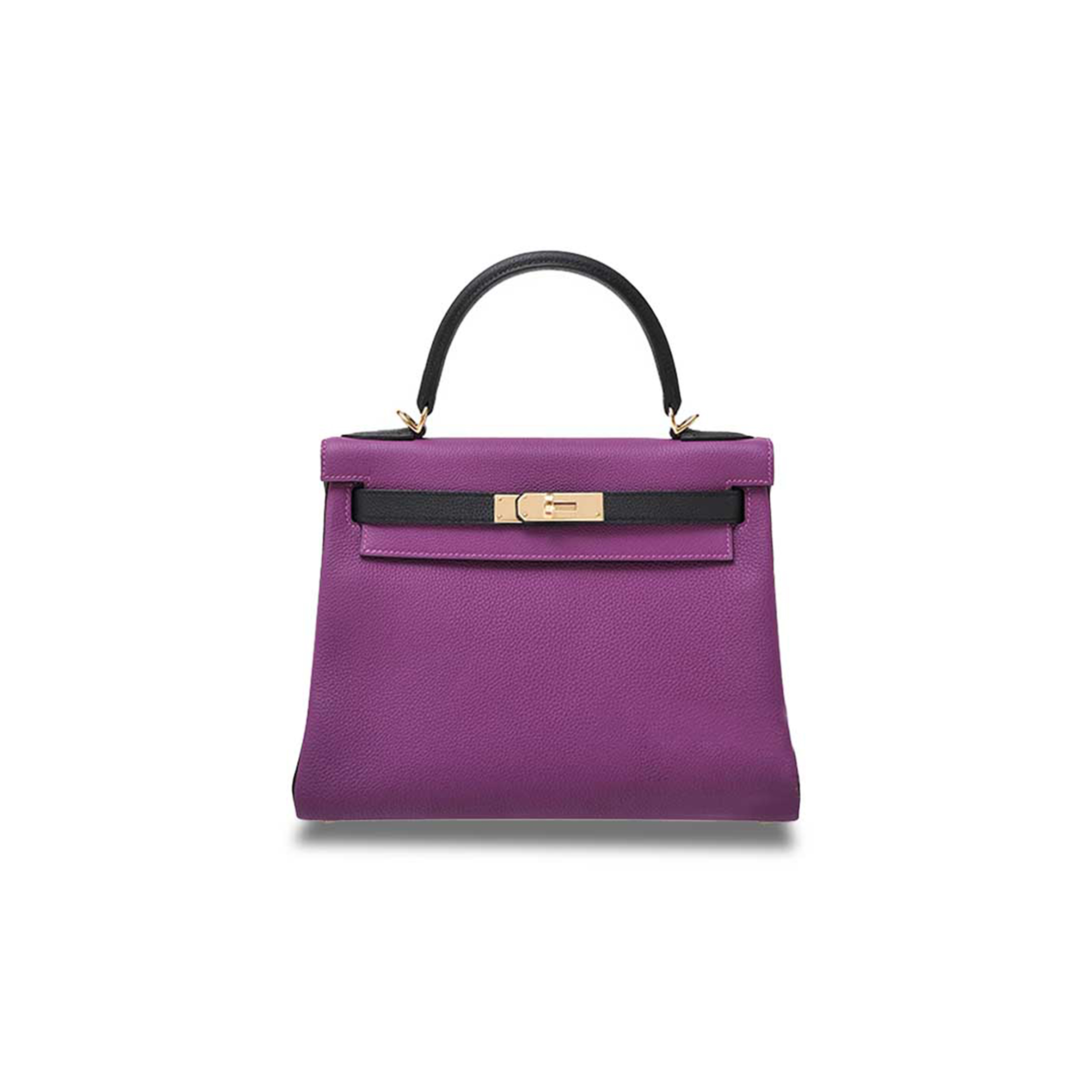 HERMÈS MASTER KELLY 25 TOGO SEA ANEMONE PURPLE BLACK GOLD BUCKLE (25*17*7cm) 